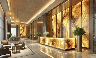 Turkish marble and onyx used in luxury lobby and reception designs