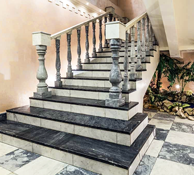 Natural stone used for interior stairs and lobby